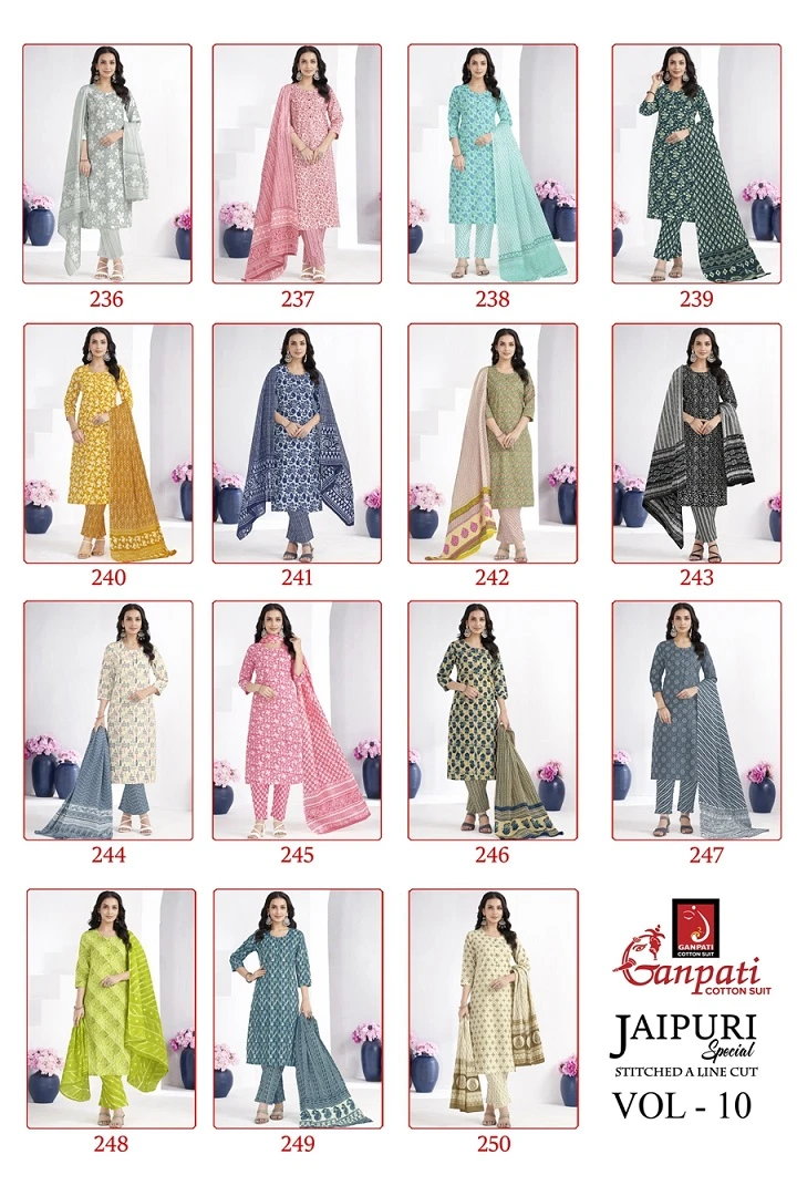 Ganpati Jaipuri Special Vol 10 Pure Cotton Wholesale Readymade Salwar Suit Catalog — Wholesale Salwar Suits, Ganpati wholesale from Surat — view 16